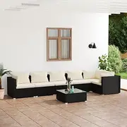 7 Piece Garden Lounge Set with Cushions Poly Rattan Black Patio Bar Sets