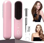 AIRCADIA Wireless Straightening Brush, 3D Portable Mini Hair Straightener Brush, 140-200°C, 4 Temperature Settings, Negative Ion Hair Straightening Comb, Straight and Curly with Hair Clip and Handle