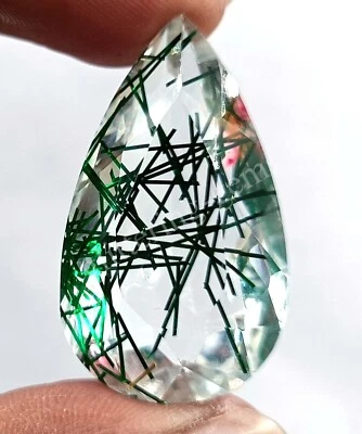 60.85 Ct Pear Cut Green Rutilated Quartz Certified Transparent Loose Gems M25