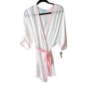 Betsey Johnson Bride Bridal Robe White Pink Trim Size Medium