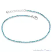 2.3mm Turquoise Nano CZ Crystal .925 Sterling Silver Sliding Lock Tennis Anklet