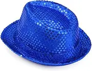 MUSISALY 2 Pcs Blue Sequin Jazz Hat Sparkly Party Top Hat Costume Accessory for Adults and Children for Magician Performances and Dress Up Events