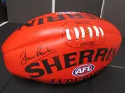 Richmond - Francis Bourke signed Red sherrin football -LyreBird