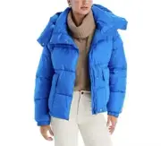 Aqua Women's Ocean Blue Cire Wonder Short Puffer Zippered Jacket NWT-Small