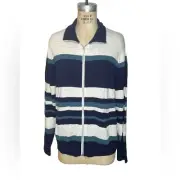Club Monaco XL Womens blue striped zipper front sweater New with tags
