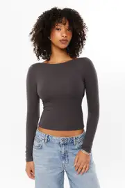 [Supré] Supré - Ivy Backless Long Sleeve Top - Charcoal S CHARCOAL
