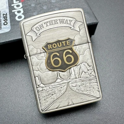 Zippo Route 66 Lighter Smoked Silver Armor Relief On the Way Collectible