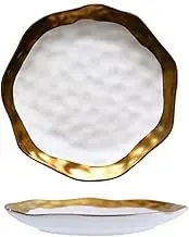 Gilt Edging Porcelain Plate Minimalist Style Western Food Salad Dish Steak Plate Household Round White Black Kitchen Tableware (Color : 004)