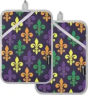 Pot Holders Heat Resistant Mardi Gras French Lily Purple Green Yellow Potholders with Pocket Hot Pad Holder Oven Pads 2 Pack