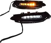 2 Pieces Car Styling 12V LED Daytime Running Lights Fog Lamp Holes DRL With Turn Signal Running Yellow Compatible With Vezel 2014 2015(White Yellow)
