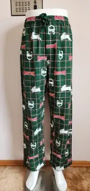 South Sydney Rabbitohs NRL Mens Green Printed Flannel Sleep Pants Size L New