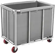 Commercial Laundry Cart on Wheels, 11.35 Bushels Large Laundry Roller with Removable Waterproof Canvas Lined Basket, Heavy Duty Stainless Steel Laundry Basket for Hotels and Hospitals