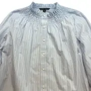 New Brooks Brothers Light Blue White Striped Ruffle Collar Button Up Top Size 6