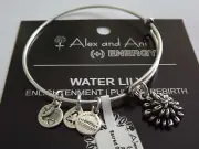 Alex and Ani WATER LILY Charm Bangle Bracelet BOX R SILVER New/Tags RETIRED NWT