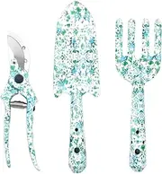 Contech Pack of 3 Floral Printed Garden Tool Set - Trowel, Secateurs, Fork, Stainless Steel