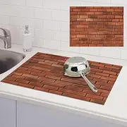 Red Brick Wall Texture Dish Drying Mats for Kitchen Counter, Absorbent Microfiber Kitchen Dishes Drainer Mat Large Dish Drying Pad with Hook Coffee Mat Kitchen Accessories 18x24 Inch