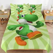 a1669 Super Mario Yoshi Duvet Cover Set, 3 Piece Bedding Set 86x70" Double Sided Printing Decorative Comforter Cover Set (1 Duvet Cover + 2 Pillow Sha
