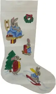 Hand-Painted 23" CHRISTMAS STOCKING Rabbits Needlepoint Canvas 3B