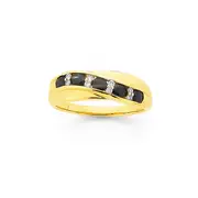 9ct Gold, Sapphire & Diamond Crossover Ring in Black