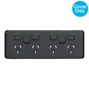 Clipsal Iconic Quad Powerpoint 10A + 2 x Extra Switch Skin Solid Edge Black