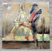 Vintage Oil on Canvas Paris Street Eiffel Tower Impressionist Painting Decor