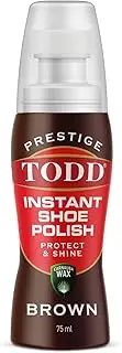 [TODD PRESTIGE] LIQUID SHOE POLISH BROWN with Carnauba Wax | Instant Shine and Protect for Shoes, Boots, Bags | 75ml Bottle with Sponge, Brown, 75ml