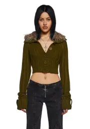 [Dolls Kill] Foolproof Attraction Knit Jacket - Olive (Fairfax)