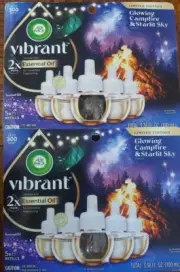 5 AIR WICK VIBRANT Plug In REFILLS GLOWING CAMPFIRE STARLIT SKY 2PK