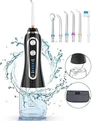 Portable Oral Irrigator, 300ml Dental Water Flosser Jet, 5 Modes, USB Rechargeable, 5 nozzles, Improve Gum Disease and Reduce Gum Bleeding