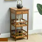 Farmhouse Solid Bamboo Bedside Table High Sofa End Side Table with Bin Drawer