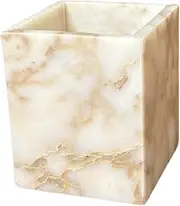 StonePlus Natural Marble Stone Square Storage Container Empty Vessel Holder Cup for Candle/Pens/Sundries Items (Gold)