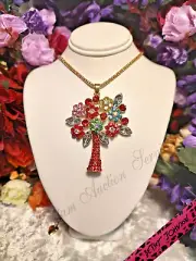 BETSEY JOHNSON GORGEOUS SHIMMERING RED TREE OF LIFE NECKLACE, BRAND NEW