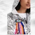 NEW Desigual X Johnson Hartig Libertine Small Sequin Hoodie Rainbow Ribbon Eye