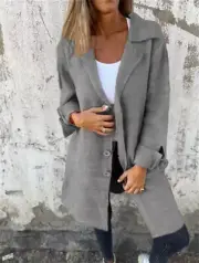 Women Casual Single-Breasted Long Coat Solid Color Cardigan Mid Long Coats