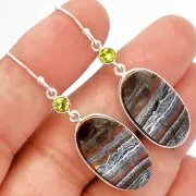Natural Iron Tiger Eye & Peridot 925 Sterling Silver Earrings Jewelry E-1002