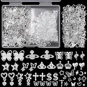 Mixed Rivet Gold Nail Gems Rhinestones Charms, Hollow Heart Butterfly Moon Rivets Nails, Planet Dangle Star Rose Flower Sparkle Nails Diamond Gems Charms DIY Nail Art Decor Manicure