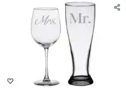 Mr and Mrs set of 2 couples glasses for Engagement, Newlyweds 1-Pilsner 1-Wine