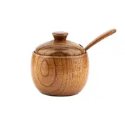 180Ml/6Oz Wooden Seasoning Jar with Lid and Spoon,Kitchen Retro Salt Shaker Sugar Seasoning Storage