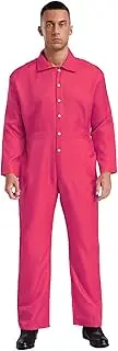 [Vxuxlje] Men's Solid Color Coveralls Turn-down Collar Button Up Long Sleeve Overalls Dungarees