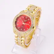 Iced Hip Hop Red Dial Lab Diamond Gold plated Metal Urban Style Fashion Watch