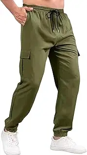 [Generic] Men's Casual Lightweight Drawstring Tapered Pants Elastic Waist Solid Cargo Trousers Stretch Work Outdoor Sweatpants