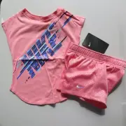 Nike Girls 4T ~ Summer Peach Mesh Shorts w/ Top Blue Brand NEW Spring
