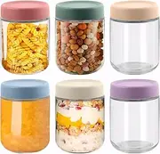 Blissora Glass Jars with Lids Air Tight, Mason Jars, Overnight Oats Container Jar, Food Storage Containers for Meal Prep Spice Cookie Cereal Sugar Pickle Snacks (500ml, 6 Pack)