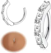 [Sanfenly] 14G Belly Button Rings for Women Hypoallergenic 925 Sterling Silver Clicker Belly Button Ring Cubic Zirconia Paved Reverse Curved Navel Rings Barbell Belly Piercing Jewelry