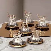 Karaca Laçin 18-Piece Tea Set for 6 People, 18-Piece Tea Set - Elegant Tea Enjoyment in Gold and White Tea Set, Turkish Tea Glasses