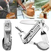 Stainless Steel Outdoor Camping Folding Tableware Fork Knives Spoon Opener Au