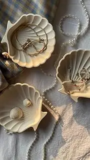 [Generic] Sea Shell Jewelry Plate - Decorative Creative Storage Plate - Trinket Holder Rings Jewelry Organizer - Bracelet, Earrings, Necklace Storage Plate-Home Decoration (Shell Jewelry)