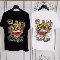 在飛比找Yahoo!奇摩拍賣優惠-現貨熱銷-ED hardy 老虎頭燙鑽短袖 T恤 ED滿版印