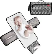Lekebaby Baby Change Mat Waterproof Baby Change Pad for Travel, Built-in Head Cushion, Arrow Print, Grey