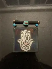 Dream Catcher Art Hamsa Hand Raku Crackled Pottery by Jeremy Diller